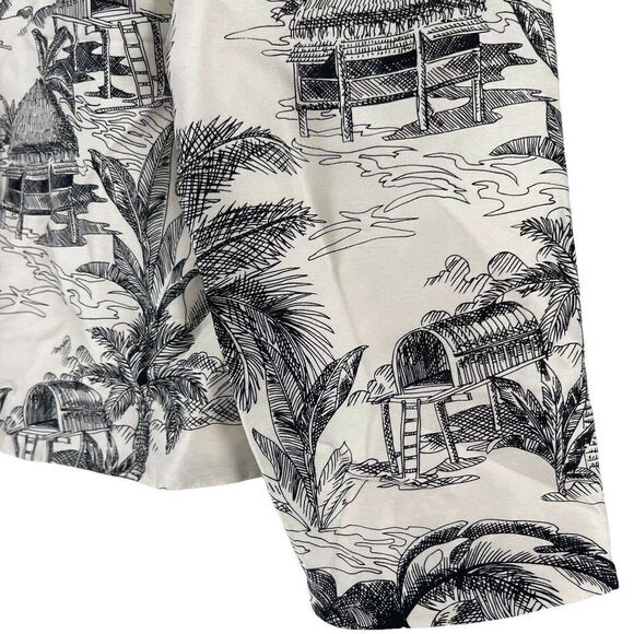 Maggy L Silk Button Front Shell Jacket White Black Tiki Hut Palm Island Size 4 - Picture 5 of 6